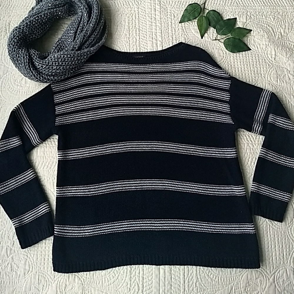Ann Taylor Navy & White Striped Sweater